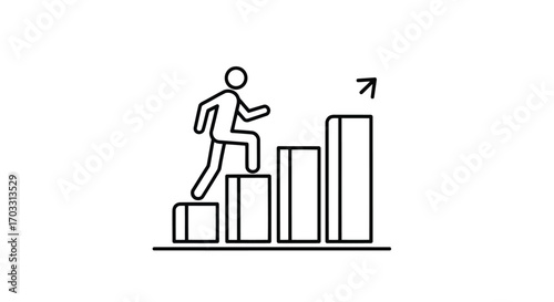 Vector illustration of business growth and career advancement, person climbing stairs representing success and progress