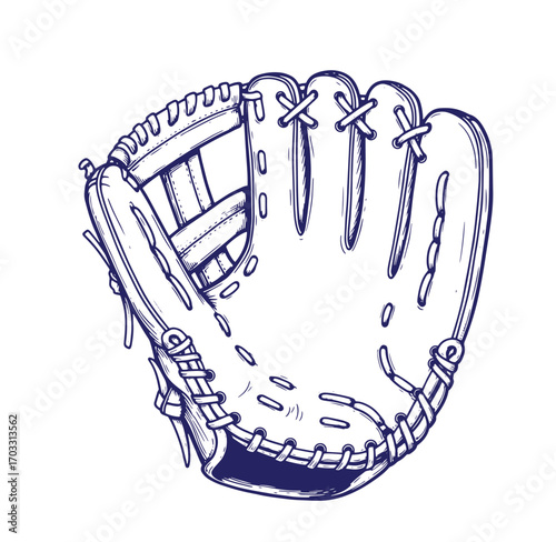 Detailed hand drawn illustration of a baseball glove isolated on a white background