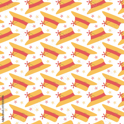Seamless pattern with a sun hat. Hats endless texture great for wrapping paper, decor
