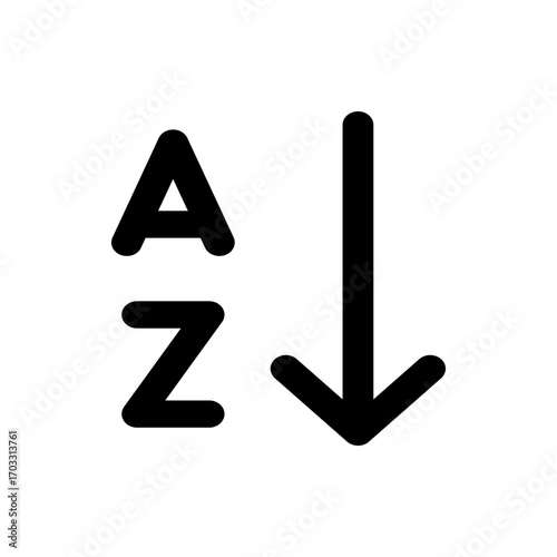Illustration of a to z sorting icon with a downward arrow indicating descending order on a white background