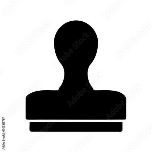 A simple black and white icon of a rubber stamp with handle