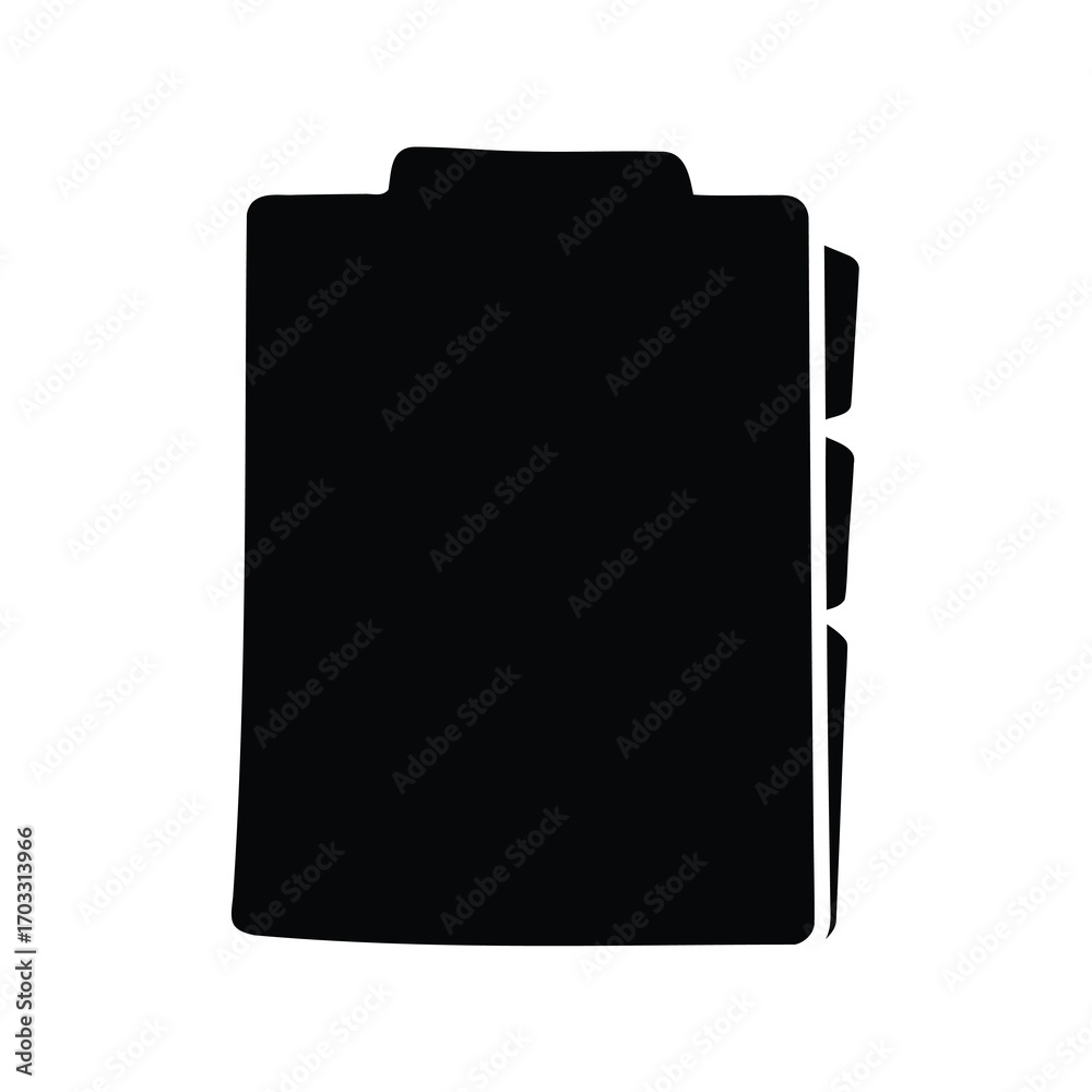 Black and white silhouette image of a file folder with dividers.