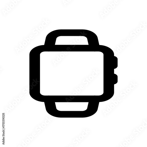 Illustration of a black smartwatch with a rectangular screen and rounded edges on a white background view