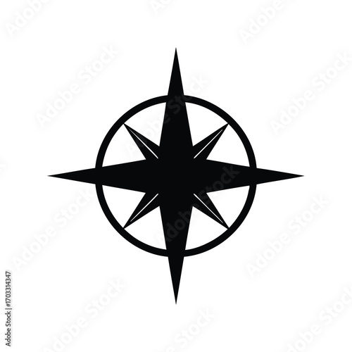 A simplistic vector graphic of a compass rose with a circle overlay