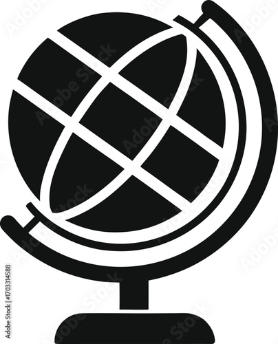 Stylized Globe on Stand Symbolizing Geography Education and Global Awareness with a Simple Bold Black and White Design