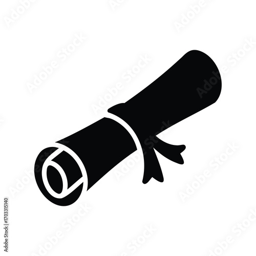Black and white silhouette of a rolled document with ribbon tie