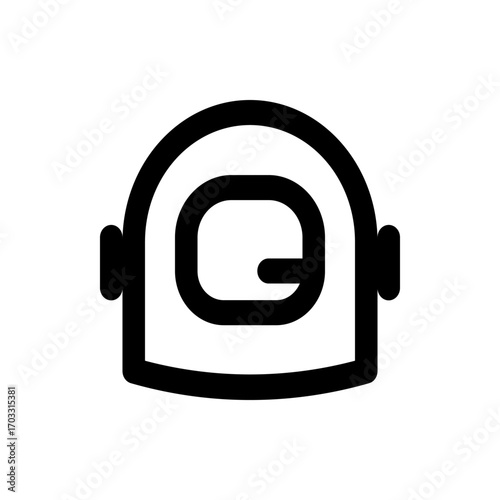 Illustration of a simple black astronaut helmet with a rounded visor and side attachments shown clearly