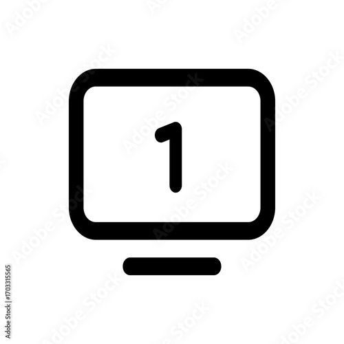 Illustration of a black outlined monitor displaying the number one in the center of the screen area exactly