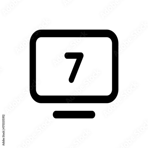 Illustration of a black monitor displaying the number seven with a rounded rectangular shape and stand