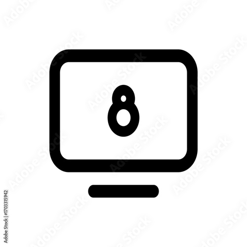 Illustration of a computer screen displaying the number eight in a bold and simple black and white design style