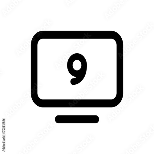 Illustration of a monitor screen displaying the number nine in the center with a simple black outline