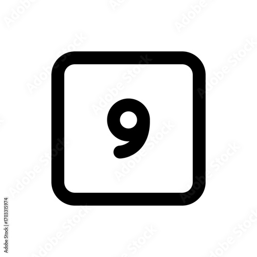 Illustration of the number nine centered within a rounded square shape in a simple black and white design style