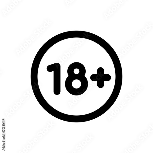 Eighteen plus restriction icon inside a black circle indicating content is not suitable for individuals under 18