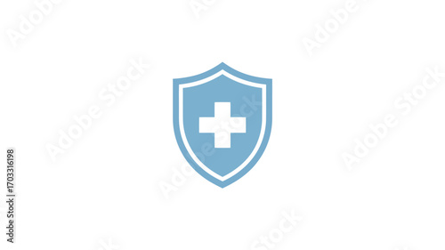 Blue shield with white cross symbolizing health security and protection concept