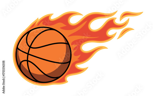 Fiery basketball in motion capturing explosive athleticism and intense game play