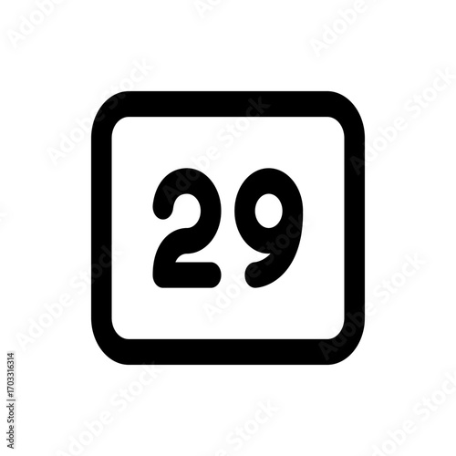 Illustration of a calendar icon showing the number twenty nine inside a rounded corner rectangular shape