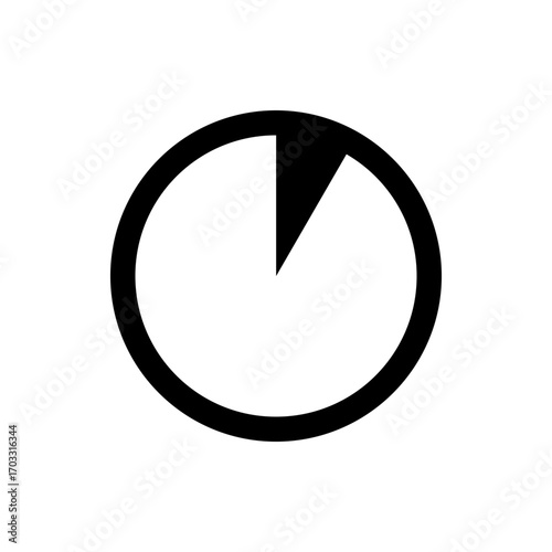 A simple black and white circular graphic with a filled segment indicating partial completion represented