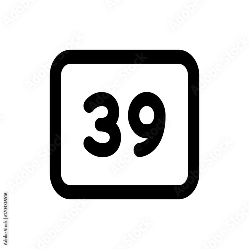 Illustration of the number thirty nine inside a rounded rectangle with a thick black outline design element