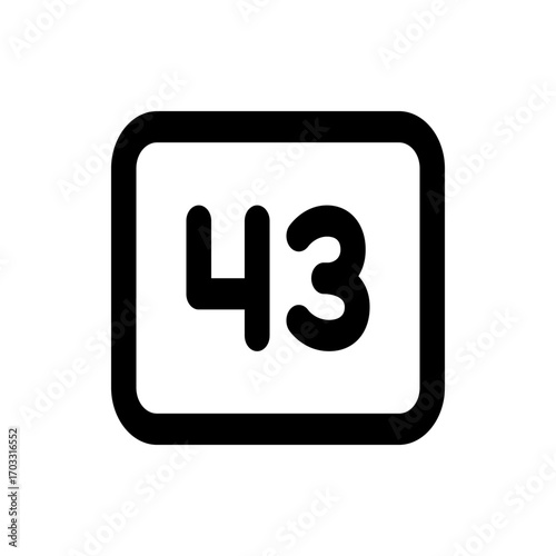 Illustration of the number forty three in bold black font inside a rounded corner rectangle outline shape