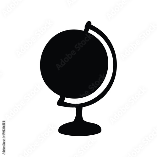 A classic globe illustration in silhouette with a simple stand design