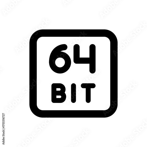 Illustration of a sixty four bit icon with rounded corners and bold font on a white background space provided