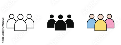 Team icon in fill colored outline style on a clean white background, representing collaboration, people, and community in business or projects.