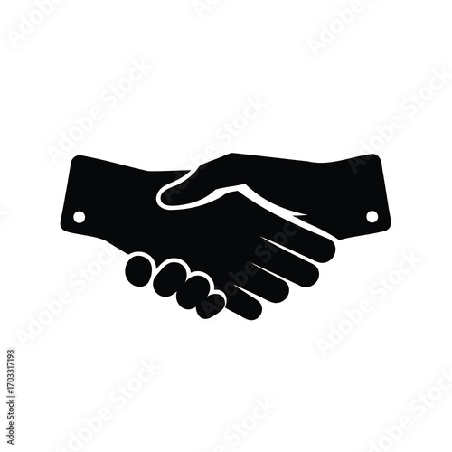 An image displaying a black handshake icon on a white background