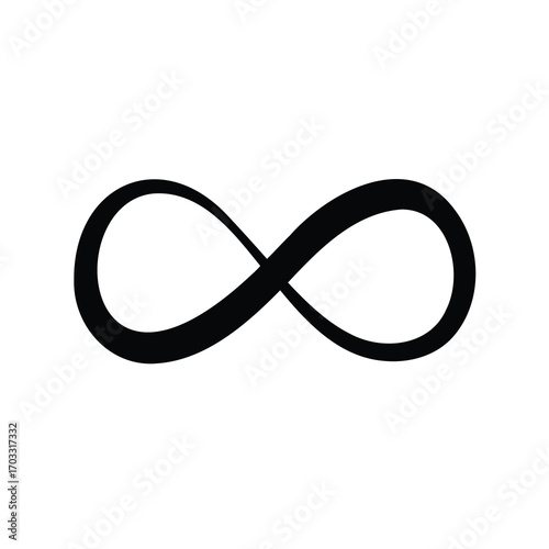 Simple black infinity symbol on white background representing eternity and neverending