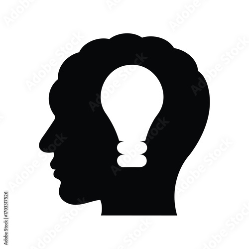 Silhouette of head with light bulb, representing creative thinking and ideas