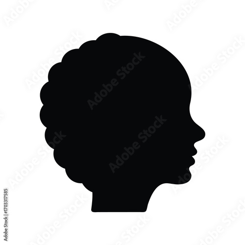 Silhouette of a person's head with afro hairstyle on white background