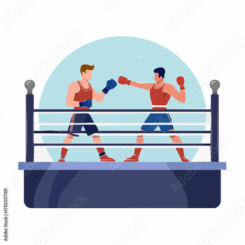 An intense illustration of a competitive boxing match with two athletes exchanging punches in the ring, symbolizing struggle and determination