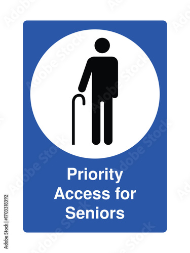 Priority Access for Elderly People for Explanation – Cane-Holding Figure in Blue Square for Inclusive Infrastructure