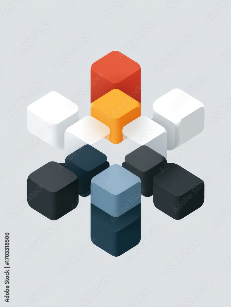 Obraz premium Colorful Geometric Shapes Arranged in a Symmetrical Pattern on a Light Background Showcasing Contrast and Depth
