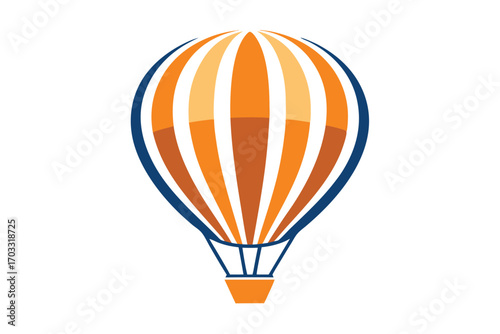 Elegant hot air balloon ascends with orange and white vertical stripes against the sky
