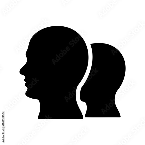 Two human profiles in black silhouette representing ideas and communication