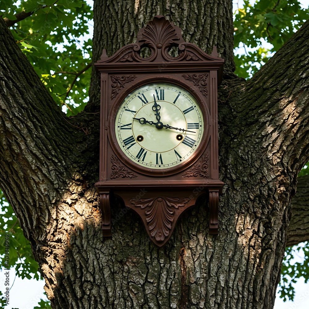 Fototapeta premium Time's Gentle Embrace: A Sun-Dappled Clock