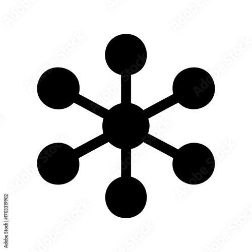 Black and white illustration of a molecular structure or network symbol