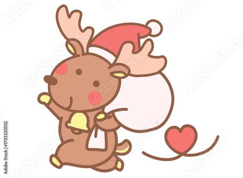 Little reindeer carrying a gift bag