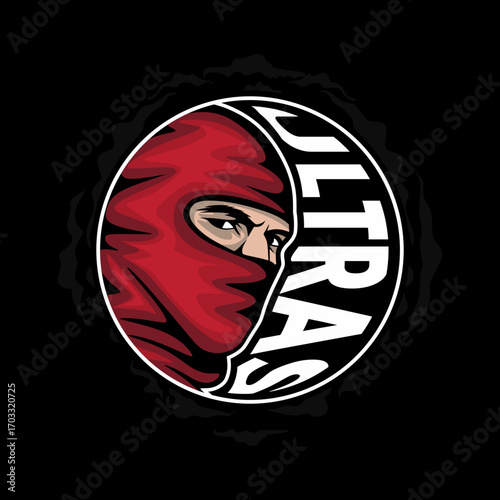 portrait of a boys ultras ultra hooligan hools casual with mask sticker vector design