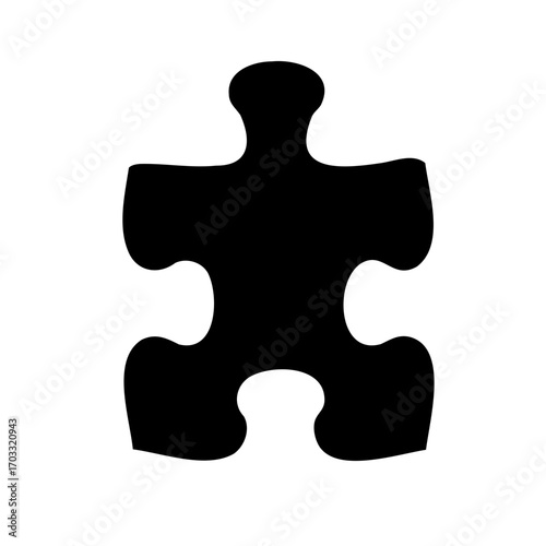 Silhouette of a black puzzle piece with a white background displayed