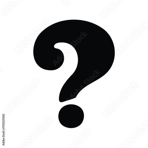 A bold and graphic black question mark on a stark white background