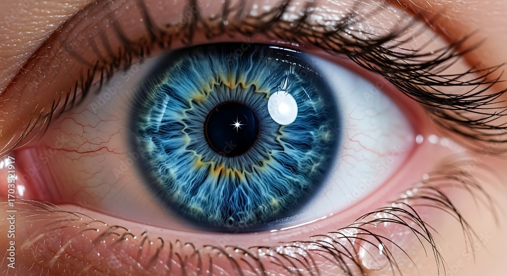 Fototapeta premium Extreme close up of a beautiful human blue eye with a detailed iris.