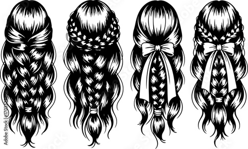 "Braided Hairstyles Silhouette Set"
