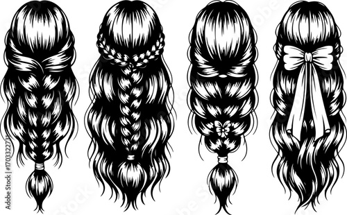 "Braided Hairstyles Silhouette Set"