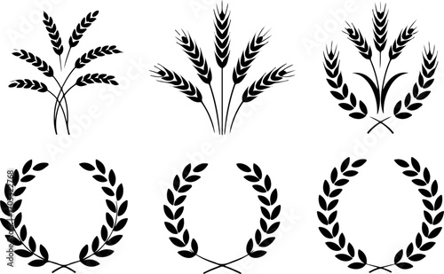 Wheat Sheaves and Laurel Wreath Silhouette Set