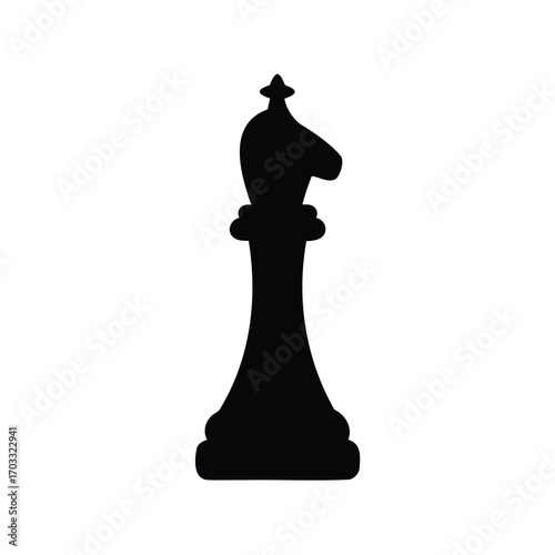 A classic black chess bishop piece silhouette on a white background