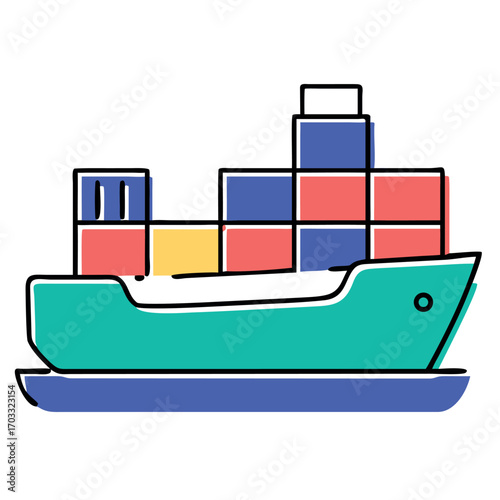 Vector illustration of a cargo ship with containers at sea
