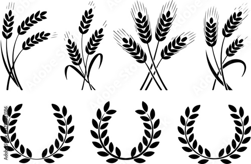 Wheat Sheaves and Laurel Wreath Silhouette Set