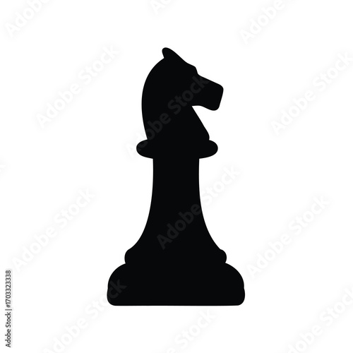 A stark monochrome silhouette of a chess knight against a white backdrop