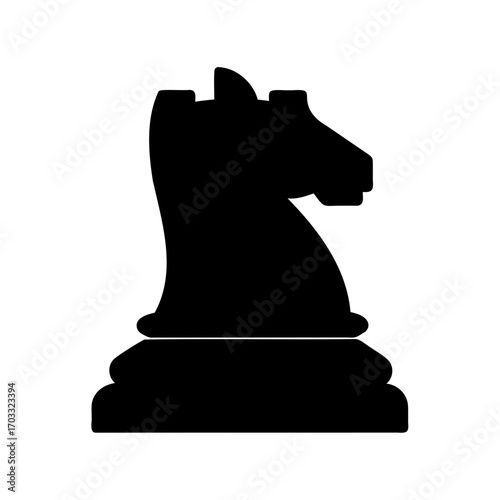 A black knight chess piece silhouette against a bright white background